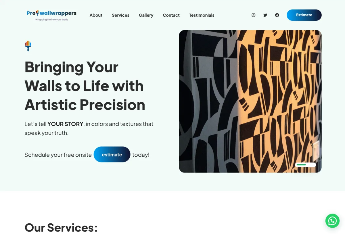Pro Wall Wrappers homepage: wall wrap hero with the free estimate call to action